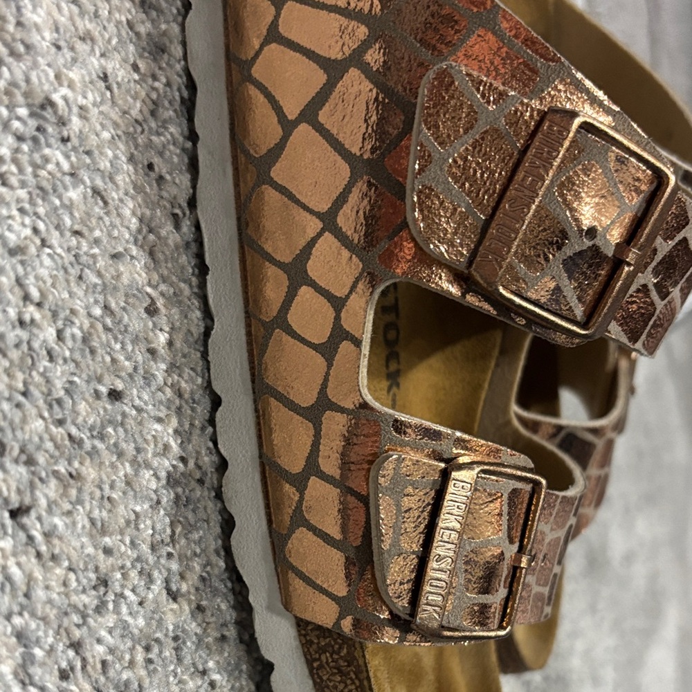 Birkenstock Metallic Croc-Pattern Sandals - Picture 11 of 15